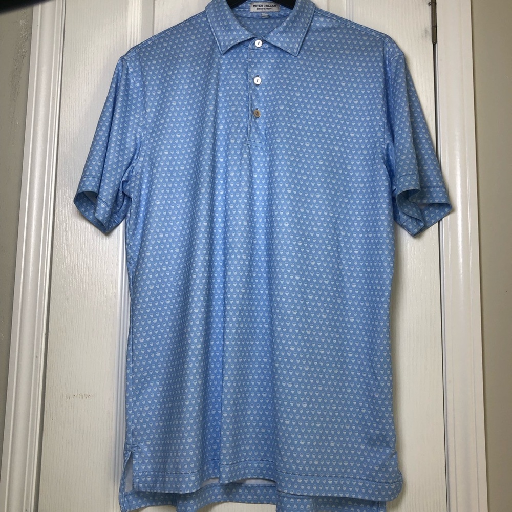 Peter Millar Size Small Summer Comfort Skulls Seeing Double Blue Golf Polo Shirt